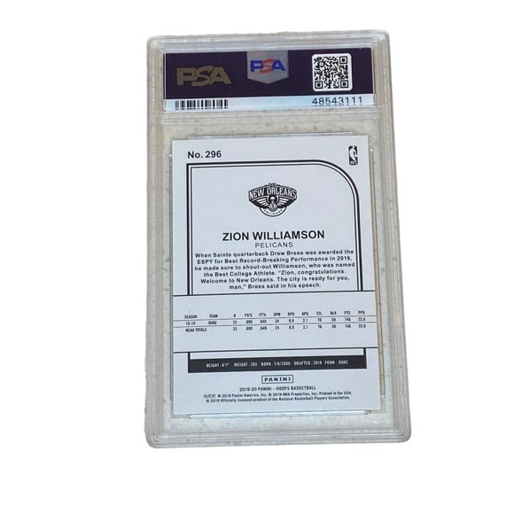 2019 Panini Hoops Zion Williamson #296 PSA 9 - Picture 2 of 3